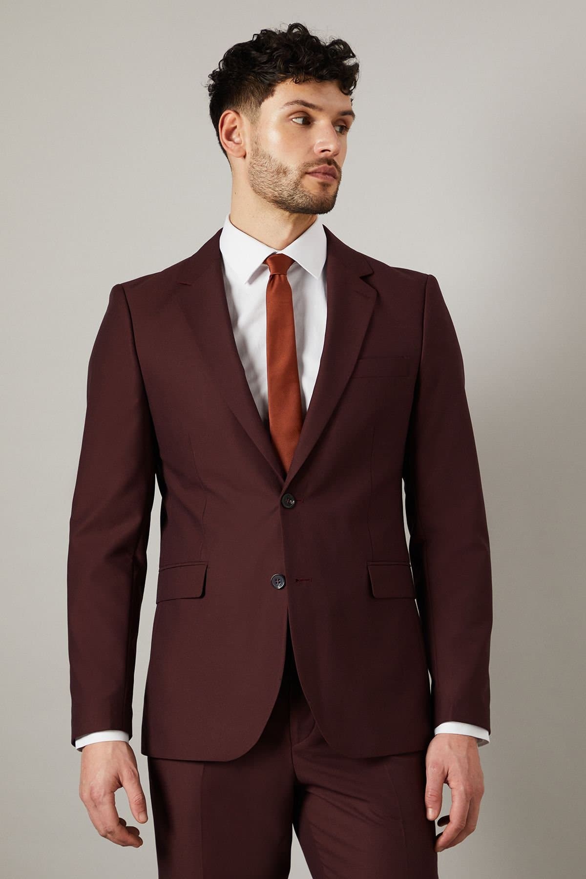 Burton Burton Men's Claret Burgundy Slim Fit Suit Jacket