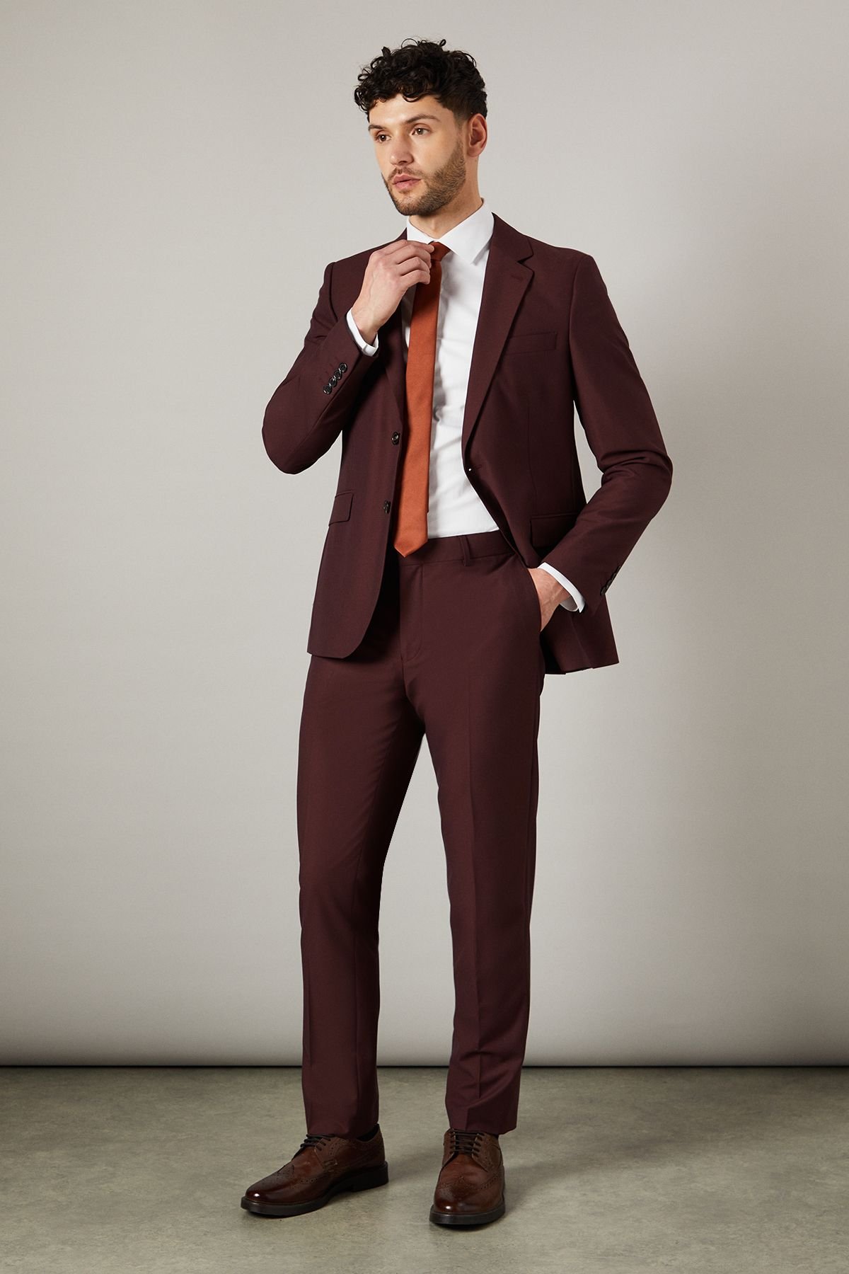 Burton Burton Men's Claret Burgundy Slim Fit Suit Jacket - 2