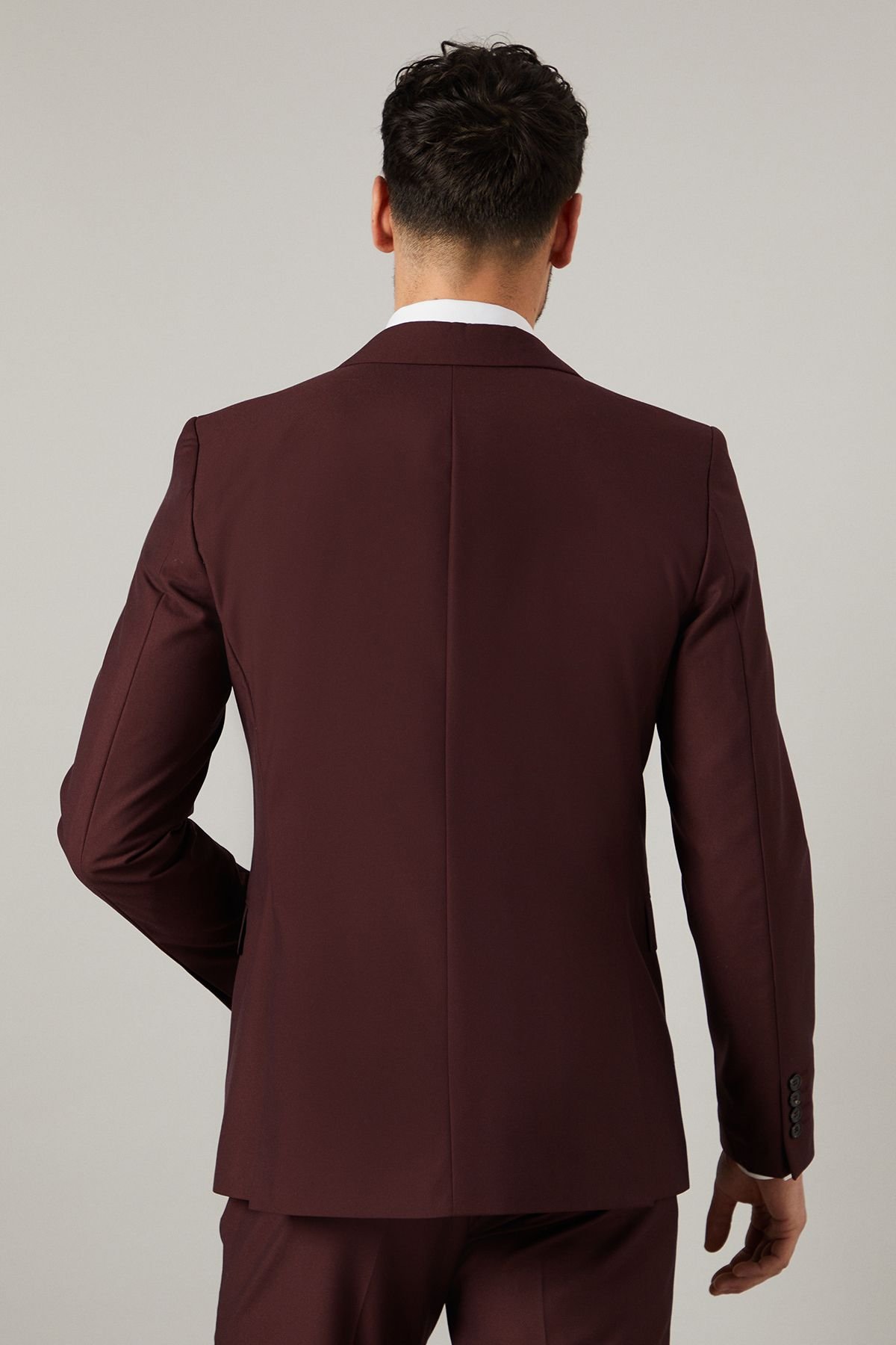 Burton Burton Men's Claret Burgundy Slim Fit Suit Jacket - 3