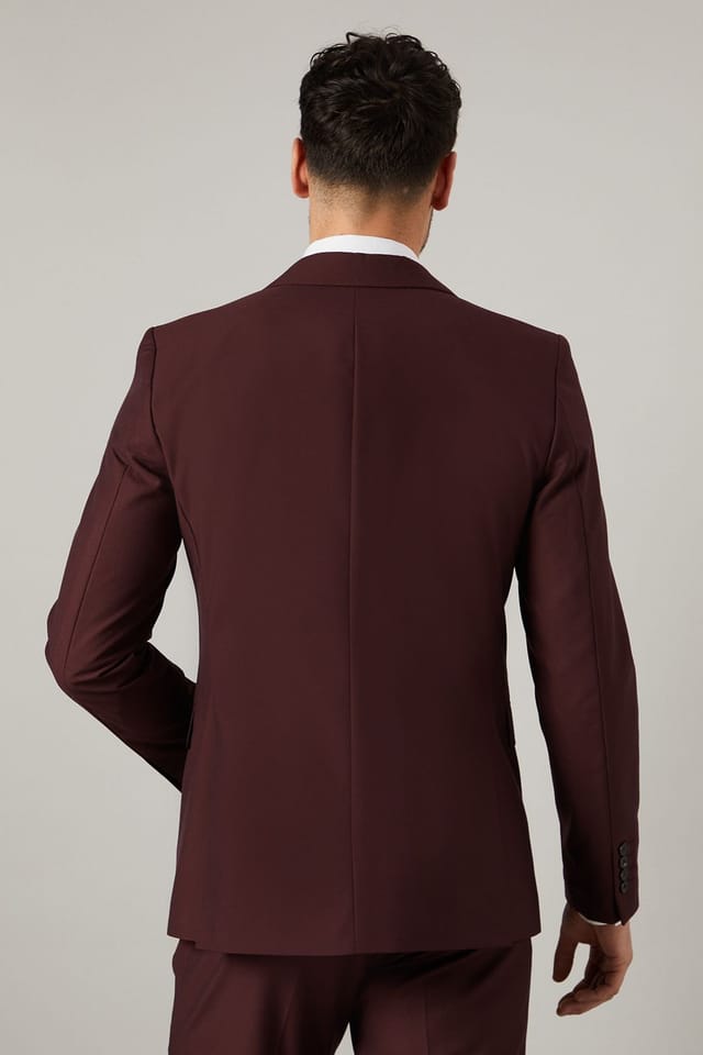 Burton Burton Men's Claret Burgundy Slim Fit Suit Jacket - 3