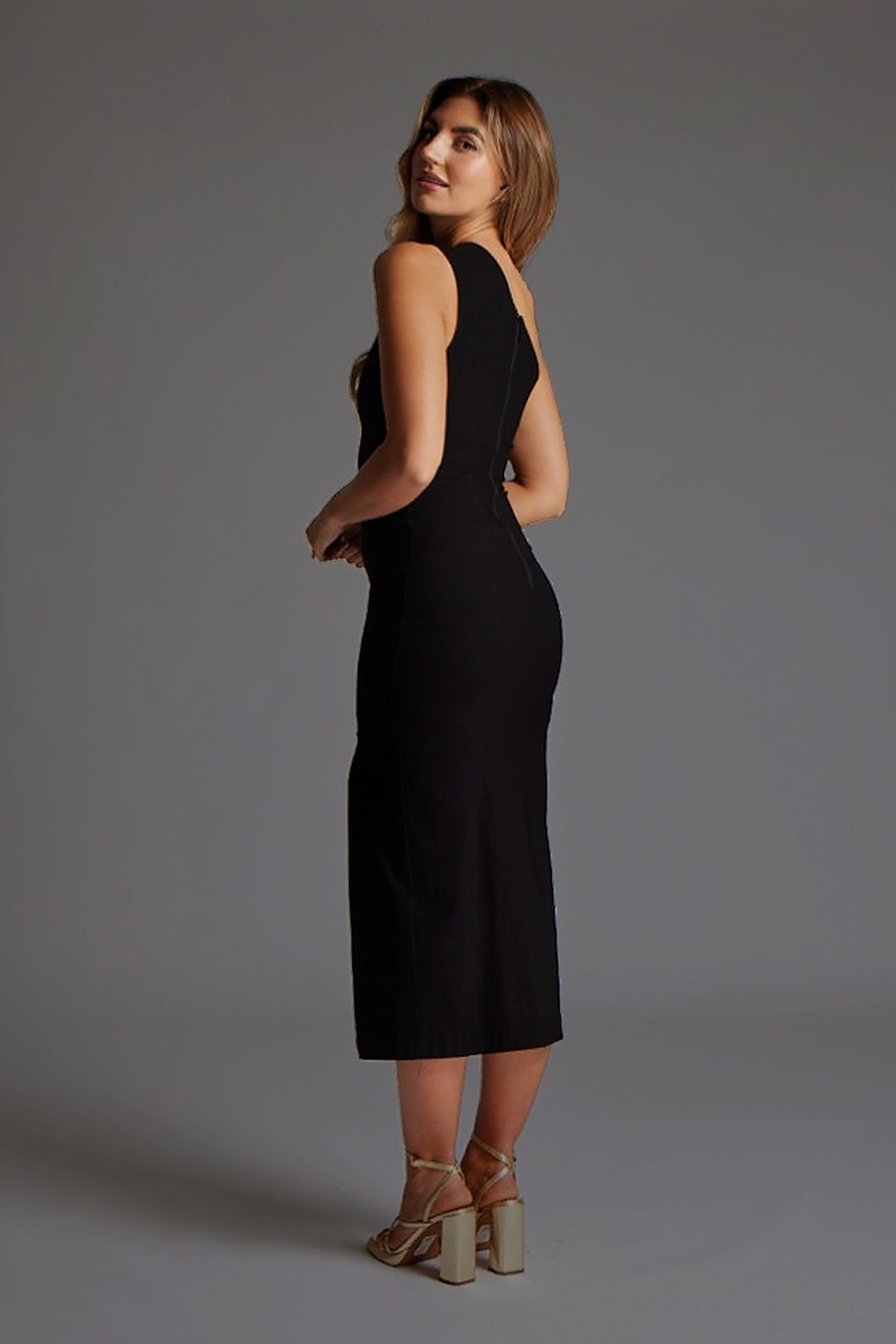 Vesper Vesper Women's One Shoulder Cut Out Midaxi Dress with Thigh Split in Black - 3