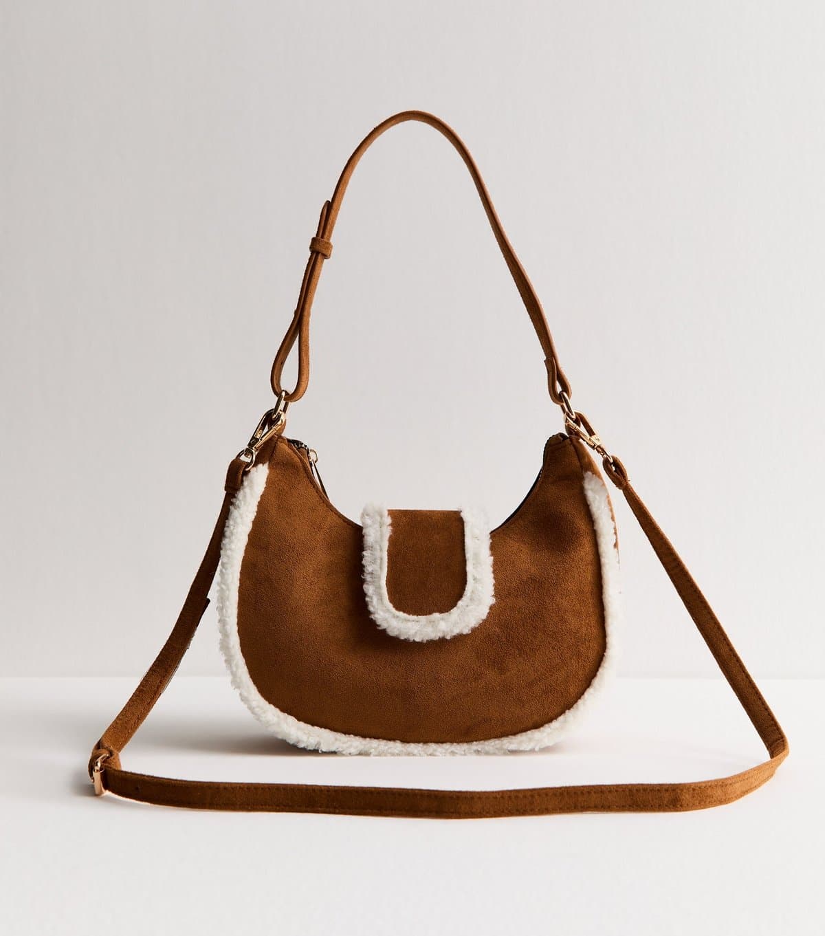 New Look Tan Faux Suede Borg Trimmed Shoulder Bag New Look