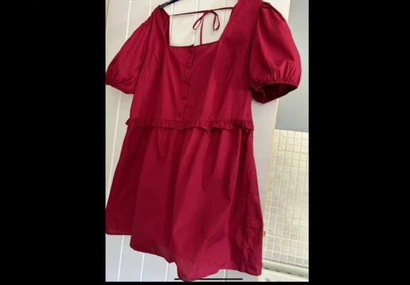 ASOS New ASOS oxblood red ruffle puff sleeve summer smock mini dress medium 12-14
