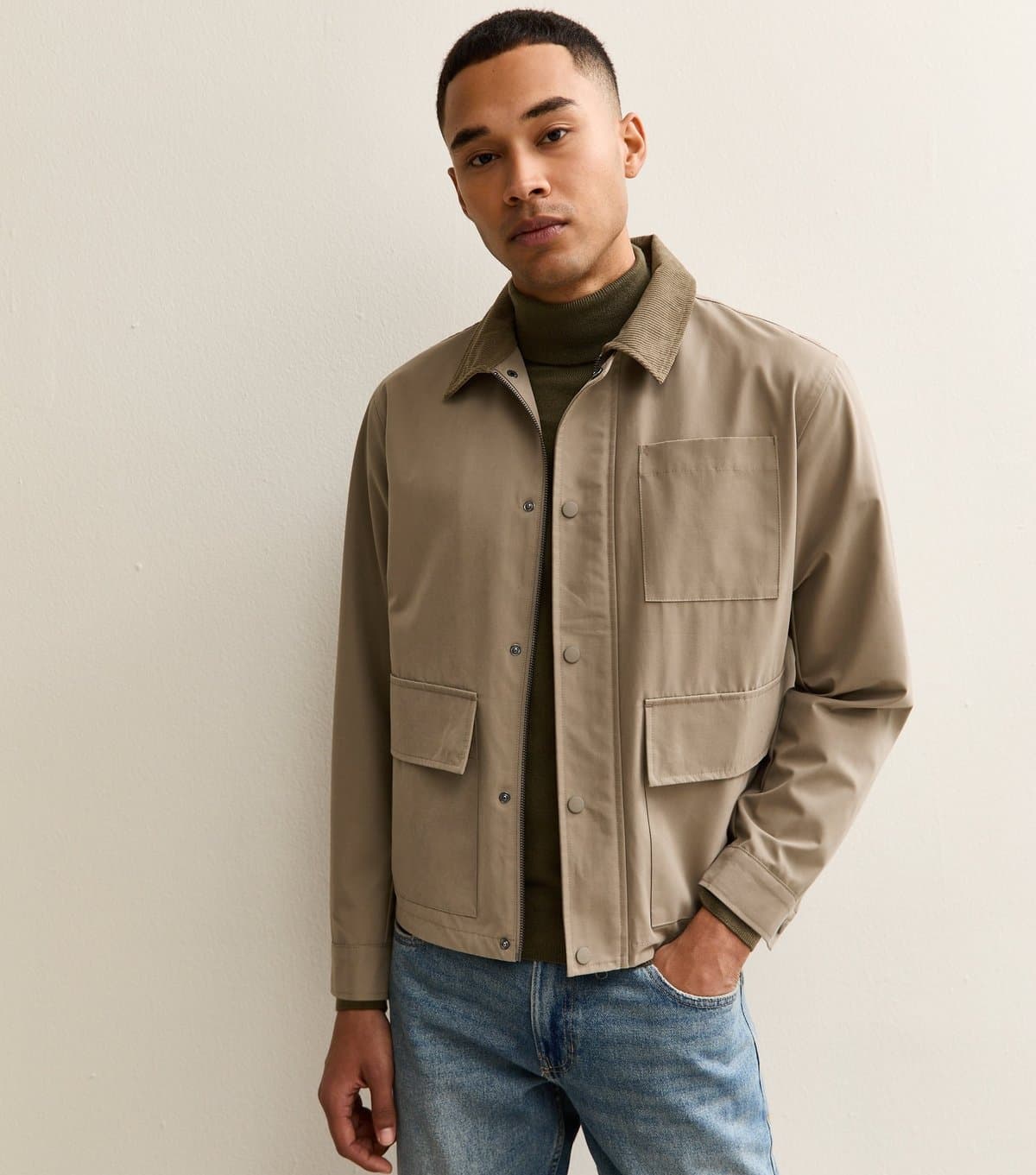 New Look Men's Light Khaki Relaxed Corduroy Collar Mac Jacket New Look