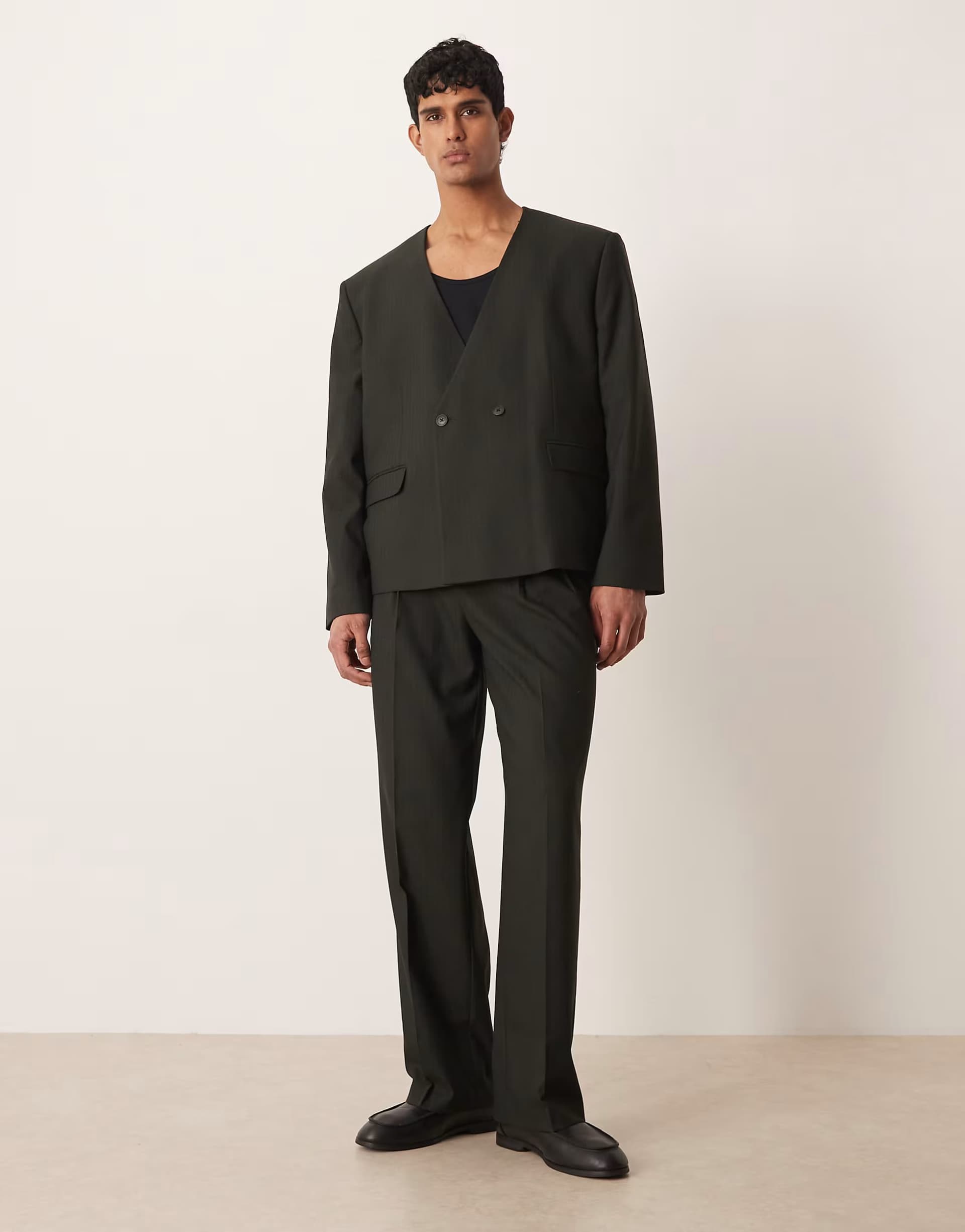 ASOS ASOS DESIGN wide suit trousers in stone stripe weave