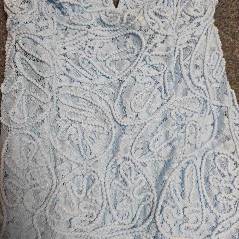 ASOS ASOS Baby Blue Lace Midi Dress Asymmetric Ruffle Hem Occasion UK 8 EU36