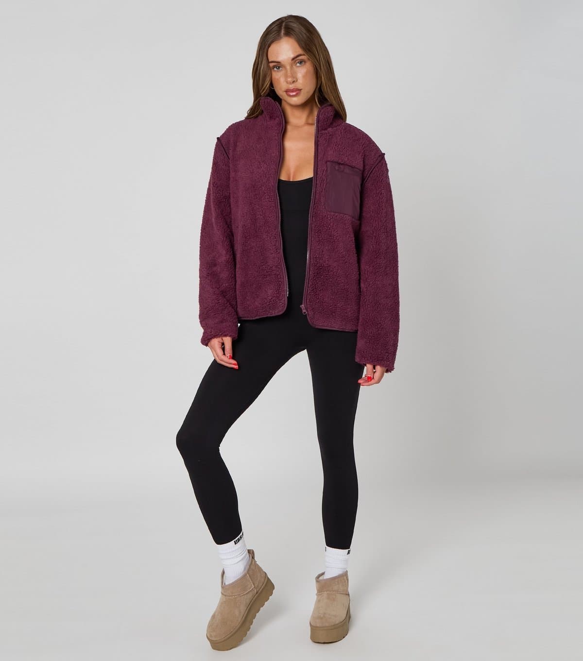 Urban Bliss Women's Dark Burgundy Fleece Jacket Urban Bliss New Look