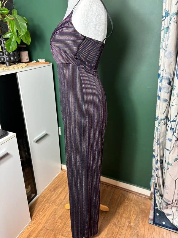 New Look New Look Glitter Stripe Jumpsuit – Size UK 8 Black Party Wide Leg Very Good 5/04 - 1