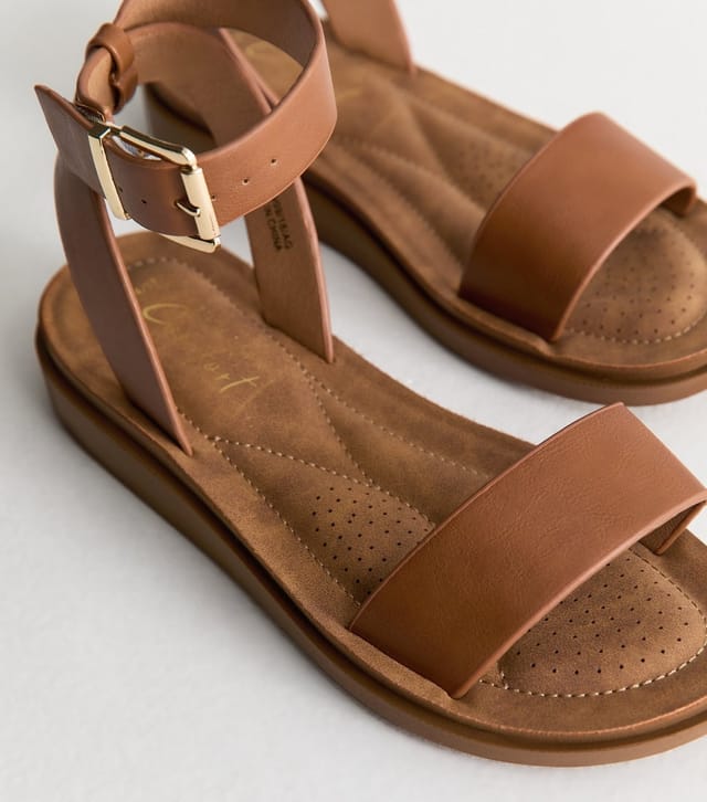 New Look Women's Tan Brown Faux Suede Open Toe Sandals Vegan New Look - 3