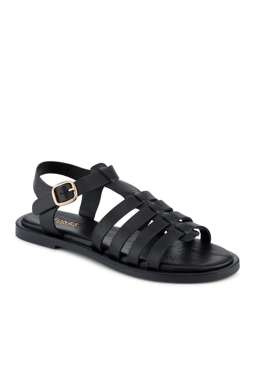 Jones Bootmaker Jones Bootmaker Women's Hera Leather Strappy Buckled Sandals in Black