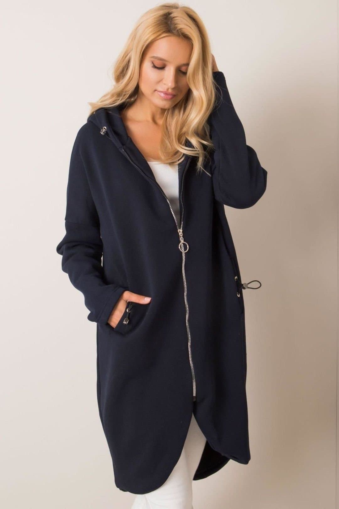 Love Lace Love Lace Women's Extended Cut Zip Hoodie Sweatshirt Pockets Style 168771 in Blue