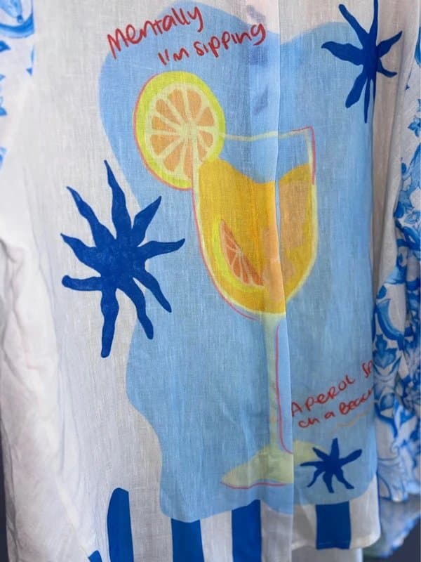 made in itlay Apre spritz cocktail frilly summer shirt one size unique print