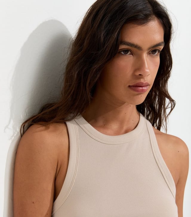New Look Women's Cream Cotton Rich Racer Back Ribbed Vest Top New Look - 2