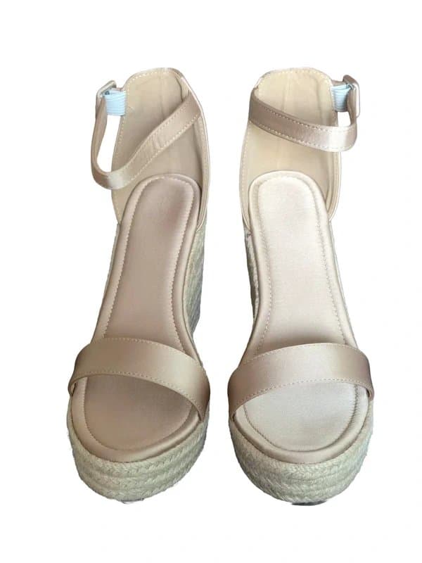 unbranded Nude Wedge Espadrille Sandals UK 6.5 Platform Heel Summer Shoes