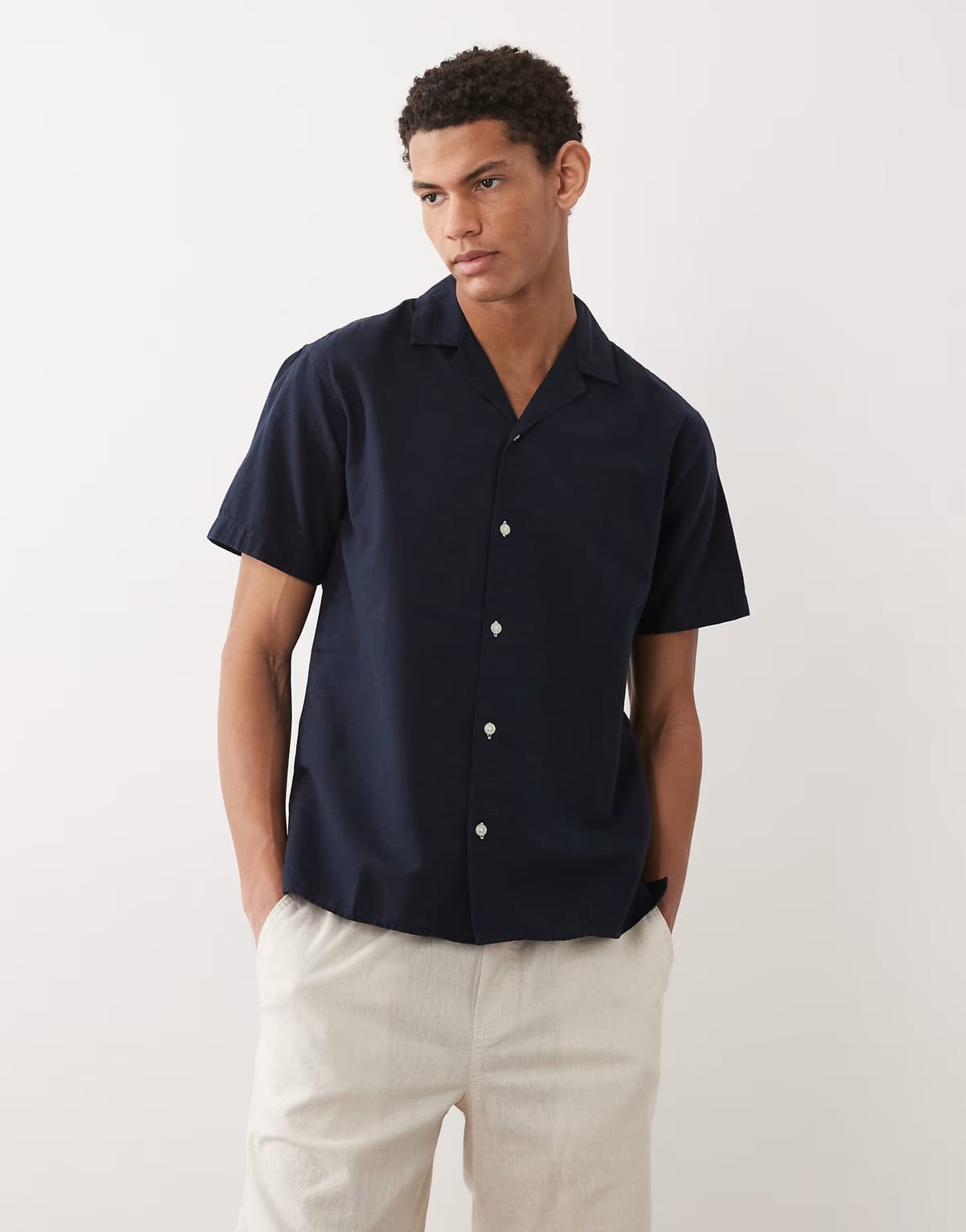 ASOS JJ Rebel linen short sleeve shirt in stripe navy - 1