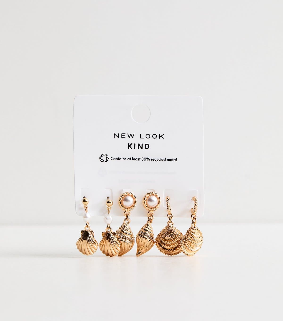 New Look Pack of 3 Gold Tone Seashell Stud Drop Earrings New Look