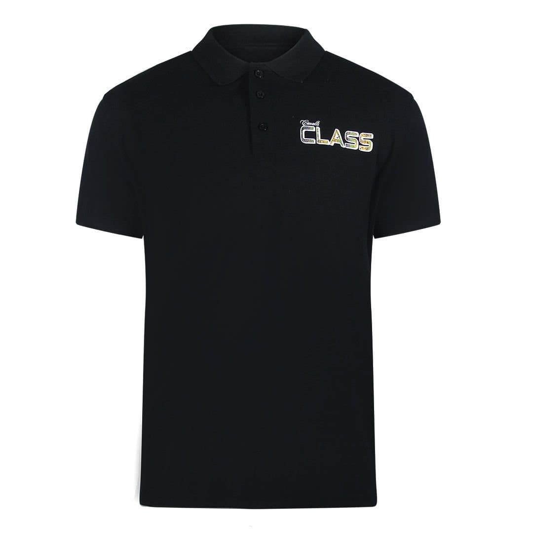 Cavalli Class Cavalli Class Men's Vibrant Floral Logo Black Polo Shirt