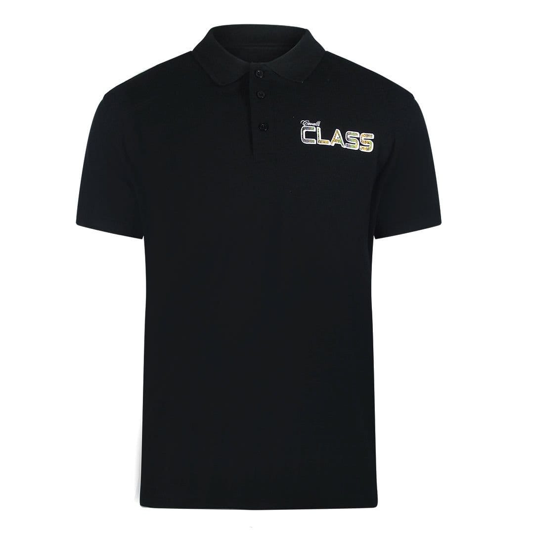 Cavalli Class Cavalli Class Men's Vibrant Floral Logo Black Polo Shirt - 1