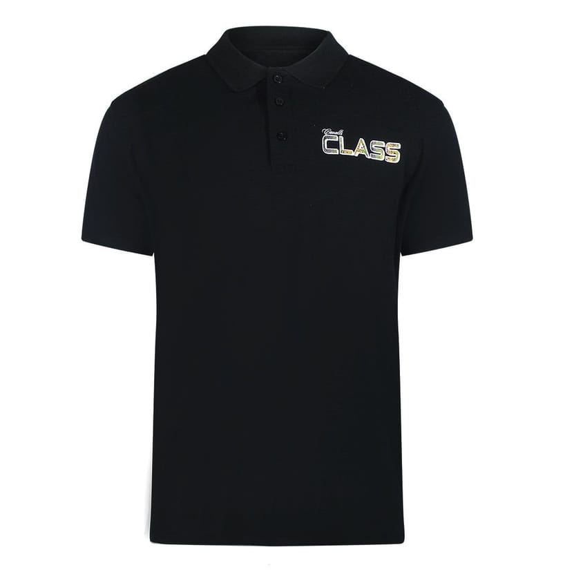 Cavalli Class Cavalli Class Men's Vibrant Floral Logo Black Polo Shirt - 1