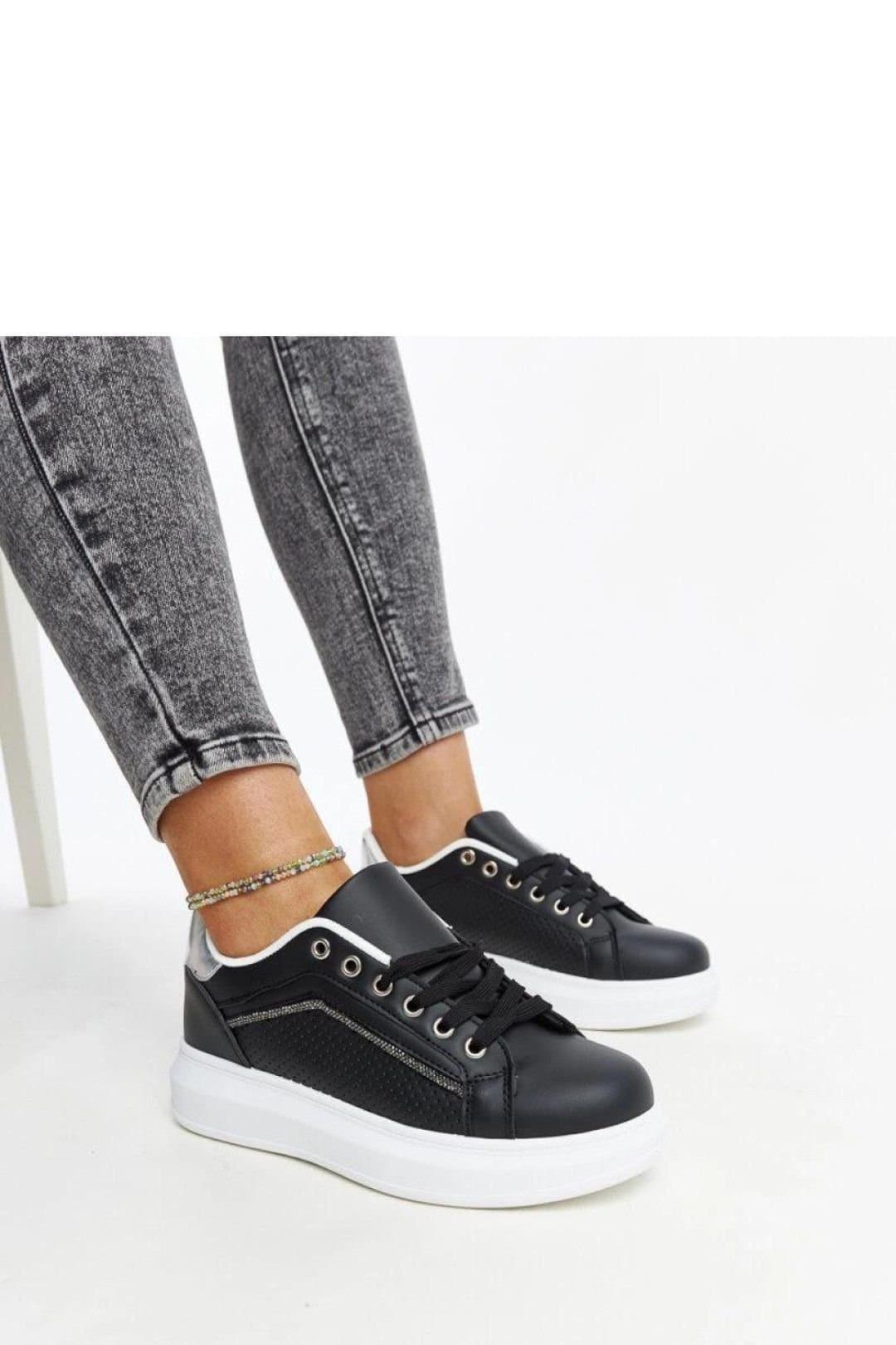 Love Lace Love Lace Women's Sport Sneakers with Zirconia Detail White Rubber Sole in Black