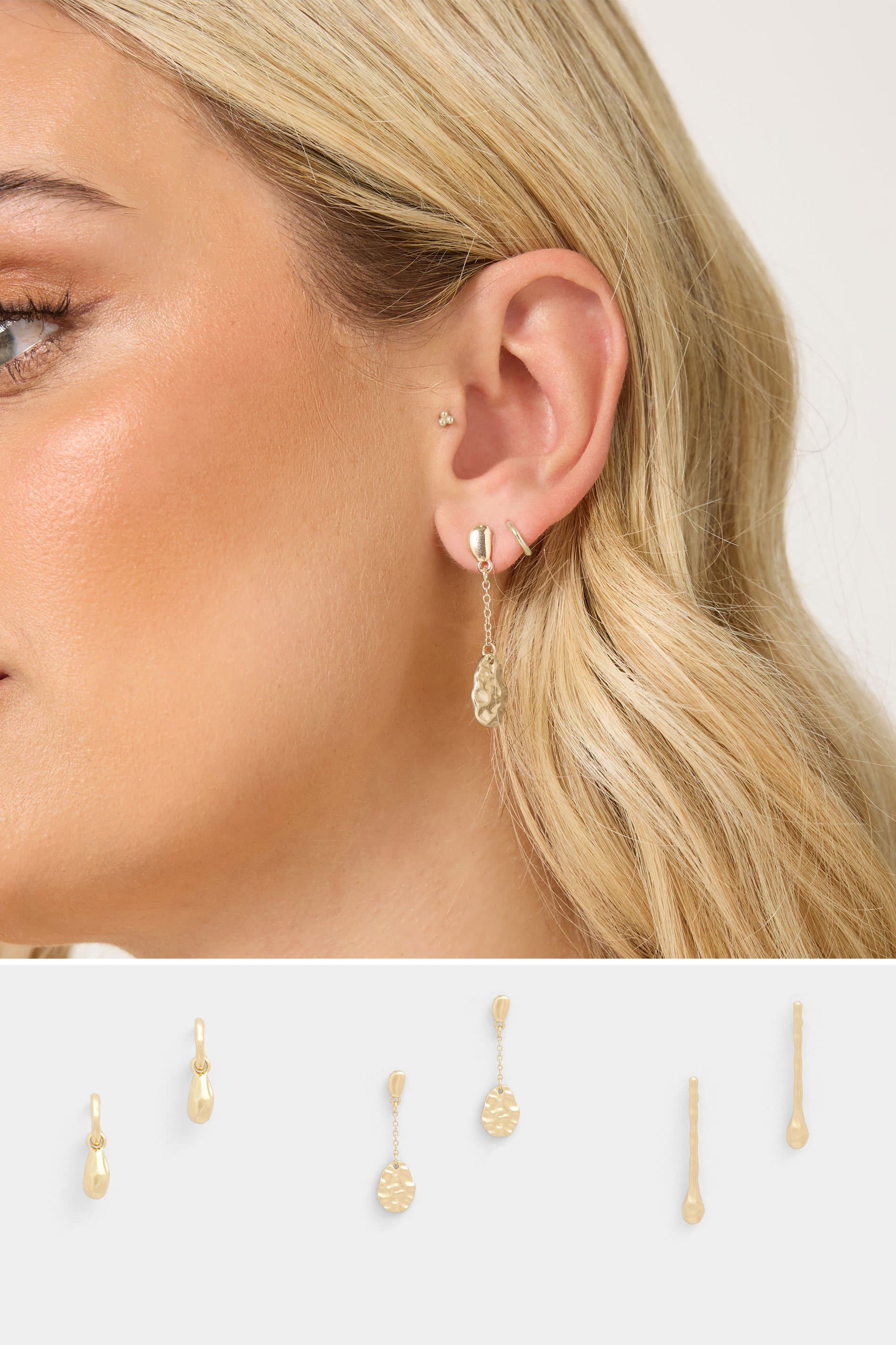 Yours 3 Pack Gold Tone Textured Earrings