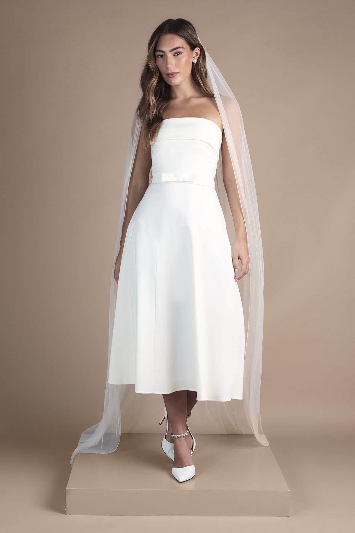 Coast Coast Women's Bandeau Bow Waist Midi Wedding Dress in Ivory
