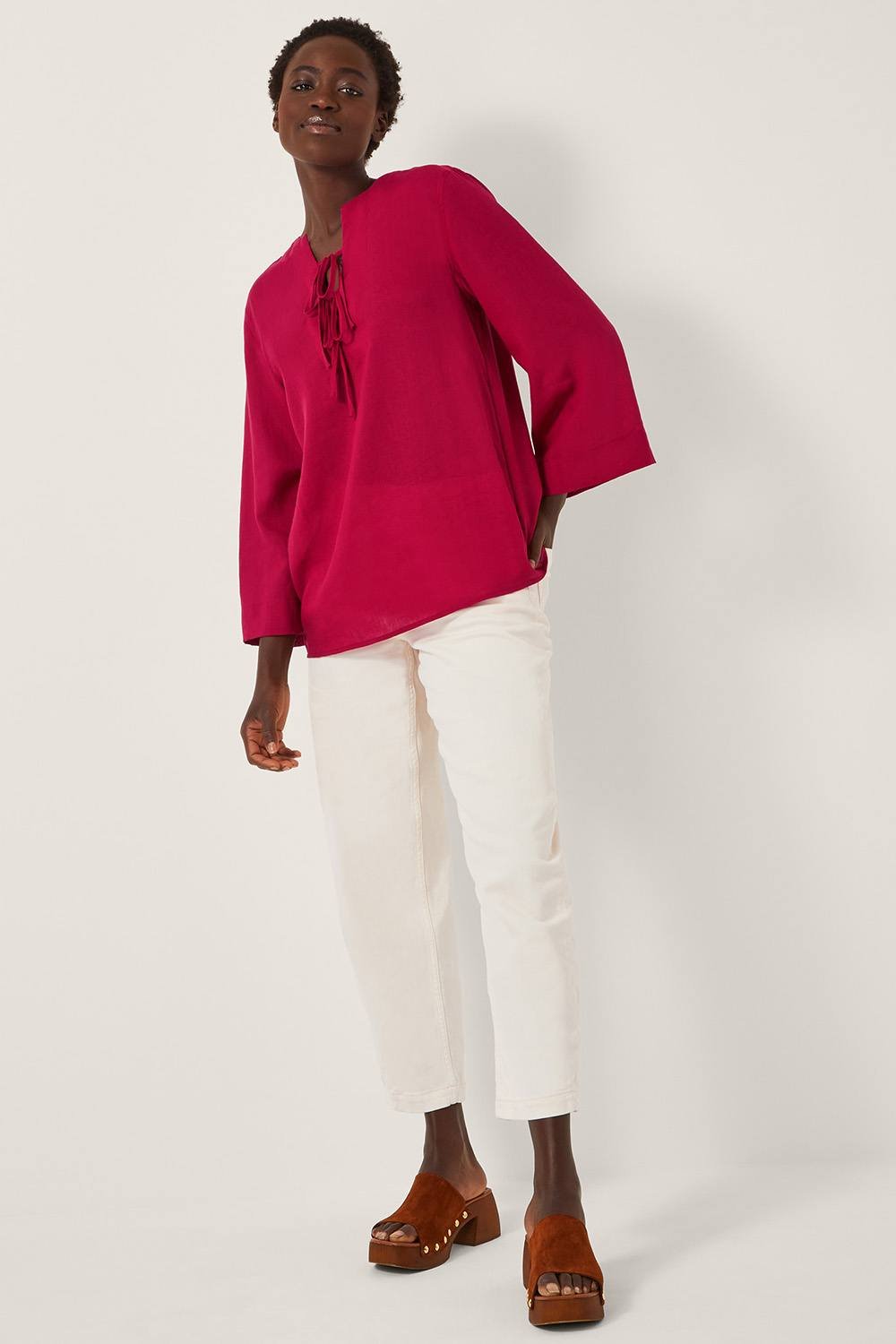 Monsoon Monsoon Women's Mischa Tie Front Tunic Top Red - 2