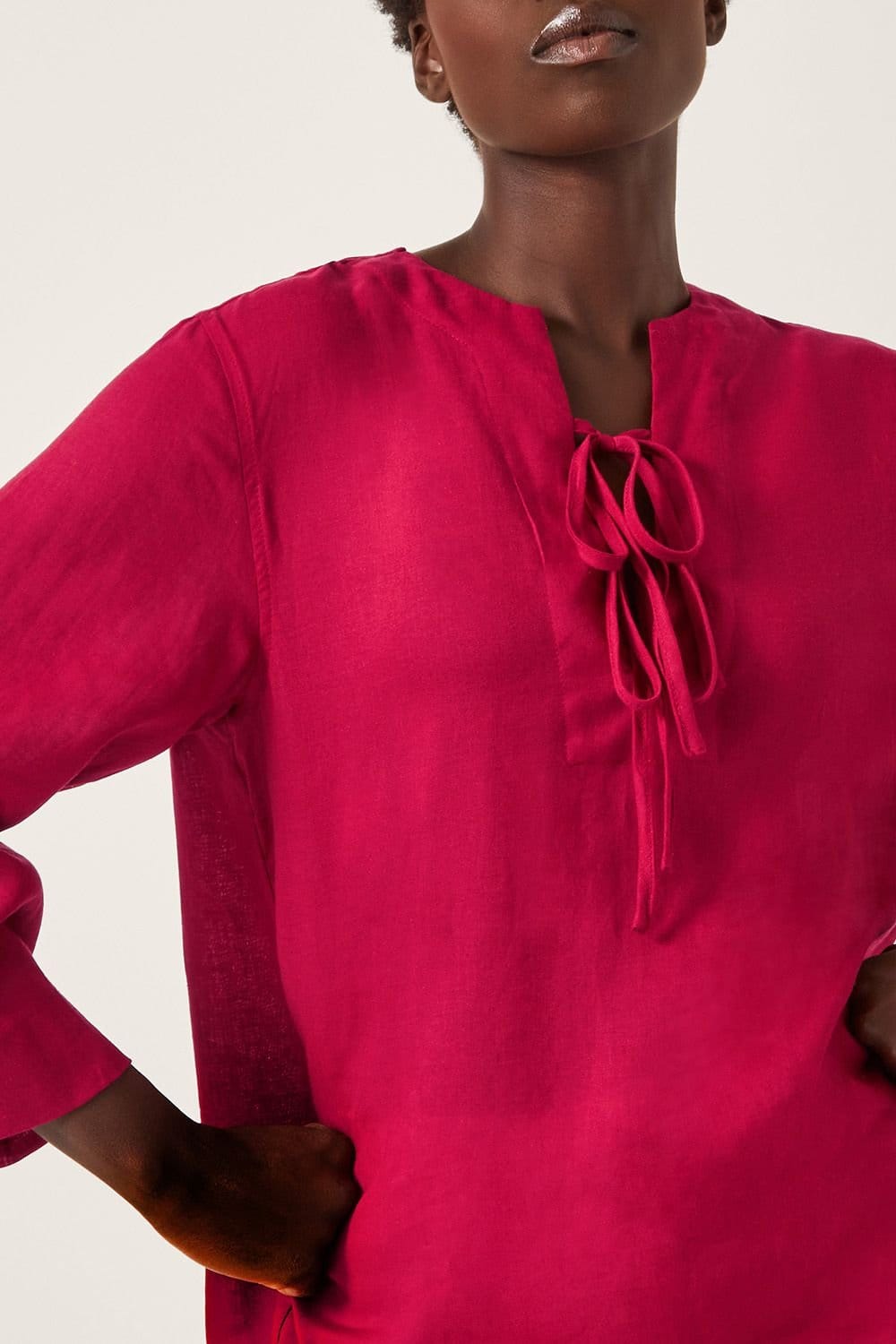 Monsoon Monsoon Women's Mischa Tie Front Tunic Top Red - 4
