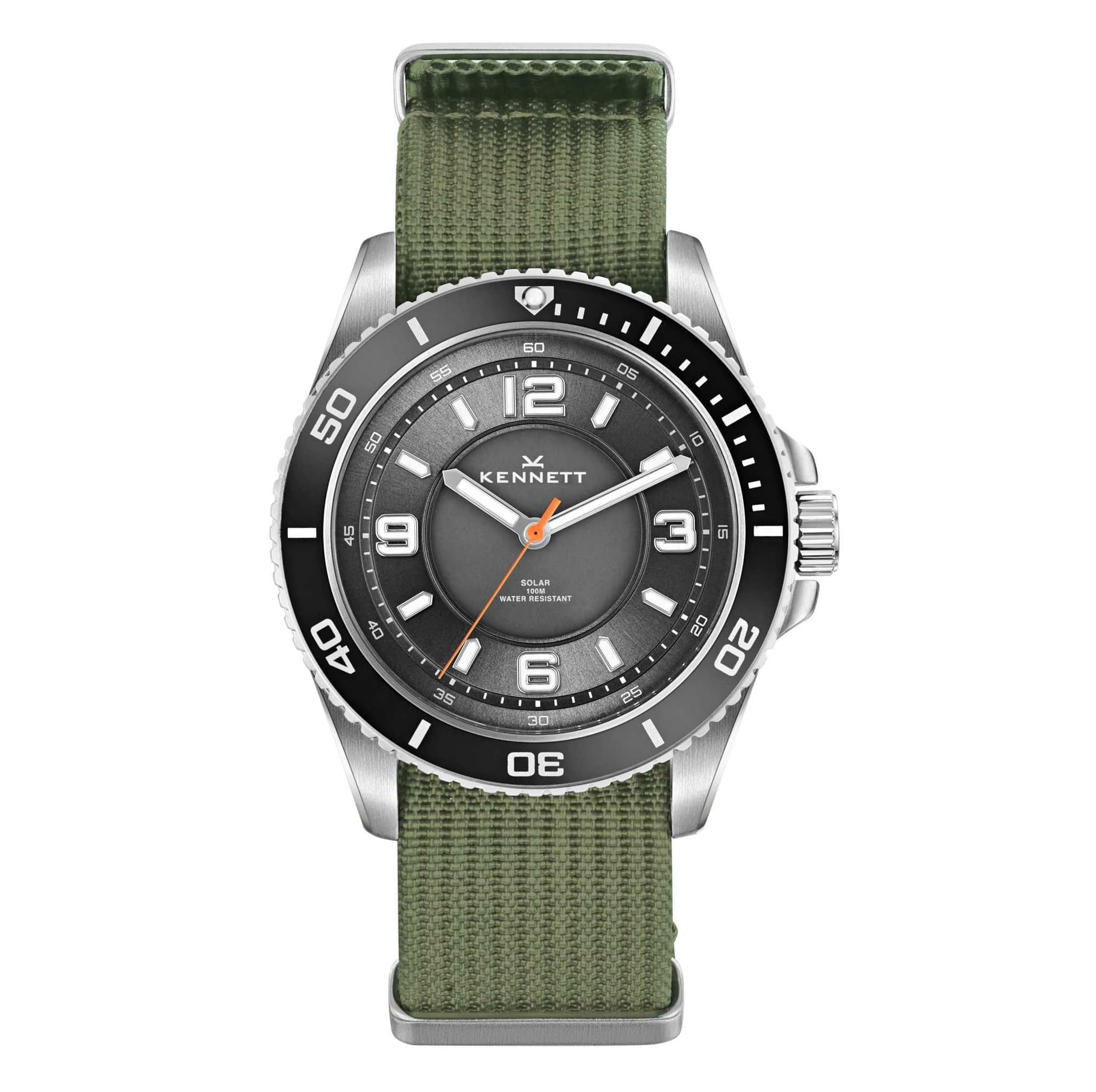Kennett Kennett Men's Solaxplorer Solar-Powered Adventure Watch with Fabric Straps in Green