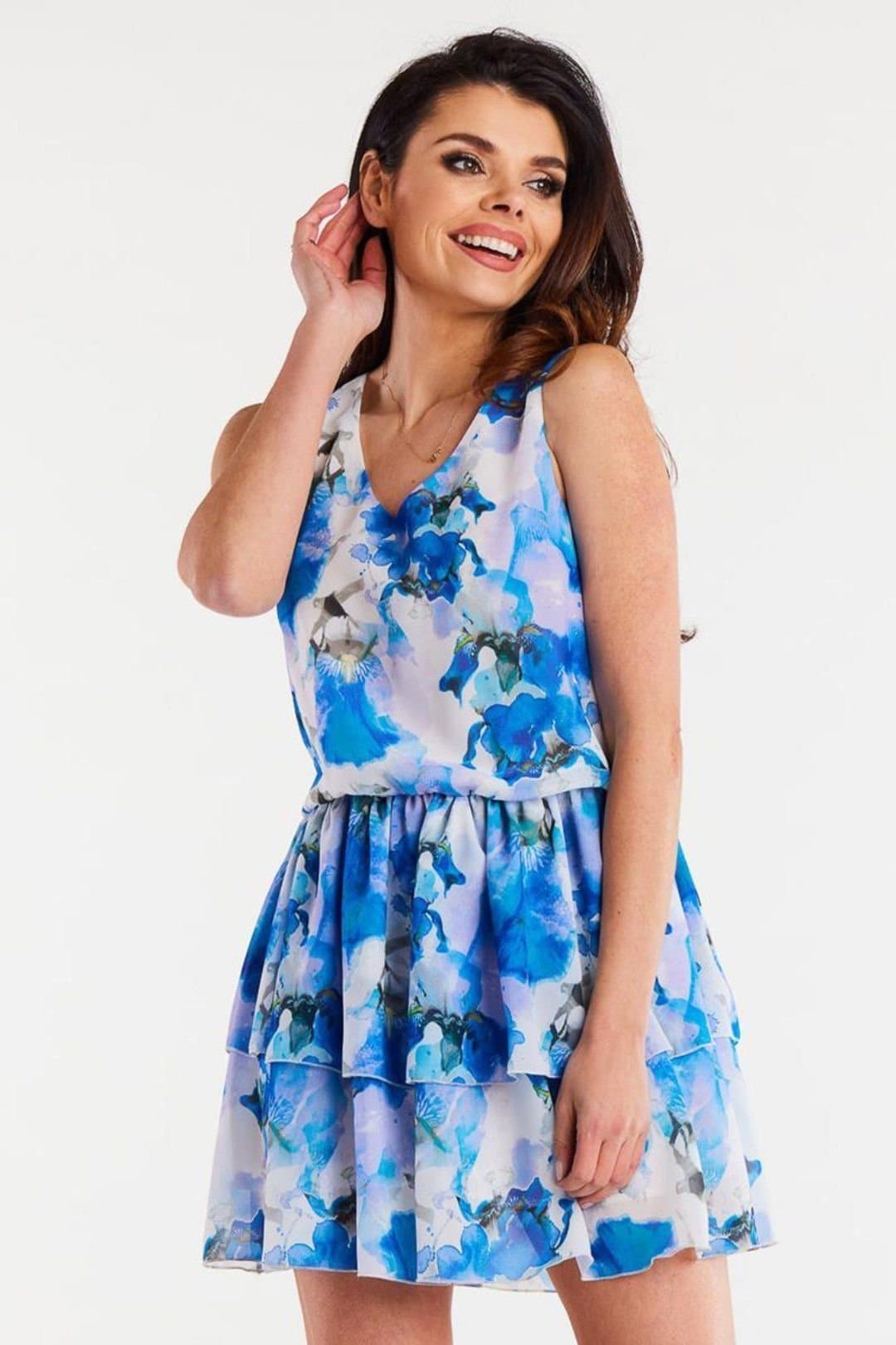 Love Lace Love Lace Women's Chiffon Elastic Waist Ruffle Hem Dress in Blue
