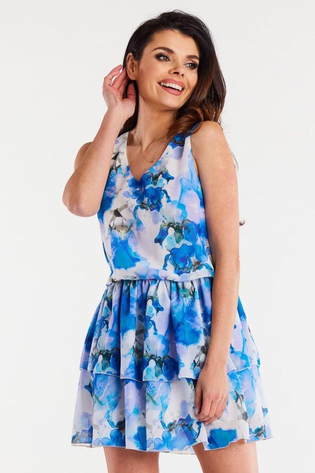 Love Lace Blue Floral Ruffle Dress