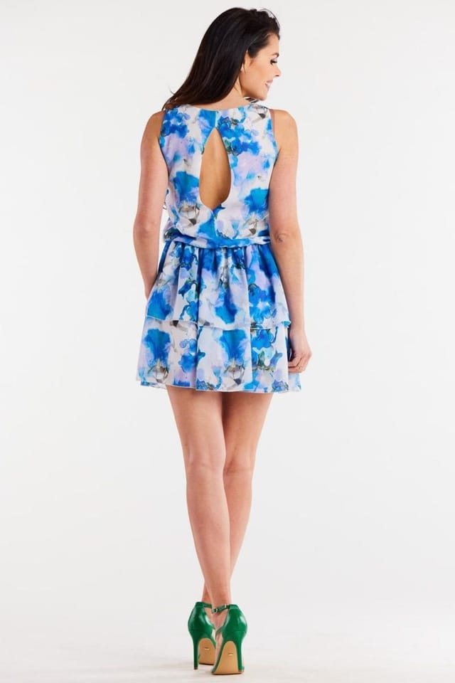 Love Lace Love Lace Women's Chiffon Elastic Waist Ruffle Hem Dress in Blue - 3