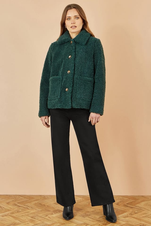 Yumi Yumi Women's Green Short Teddy Bear Jacket - 3