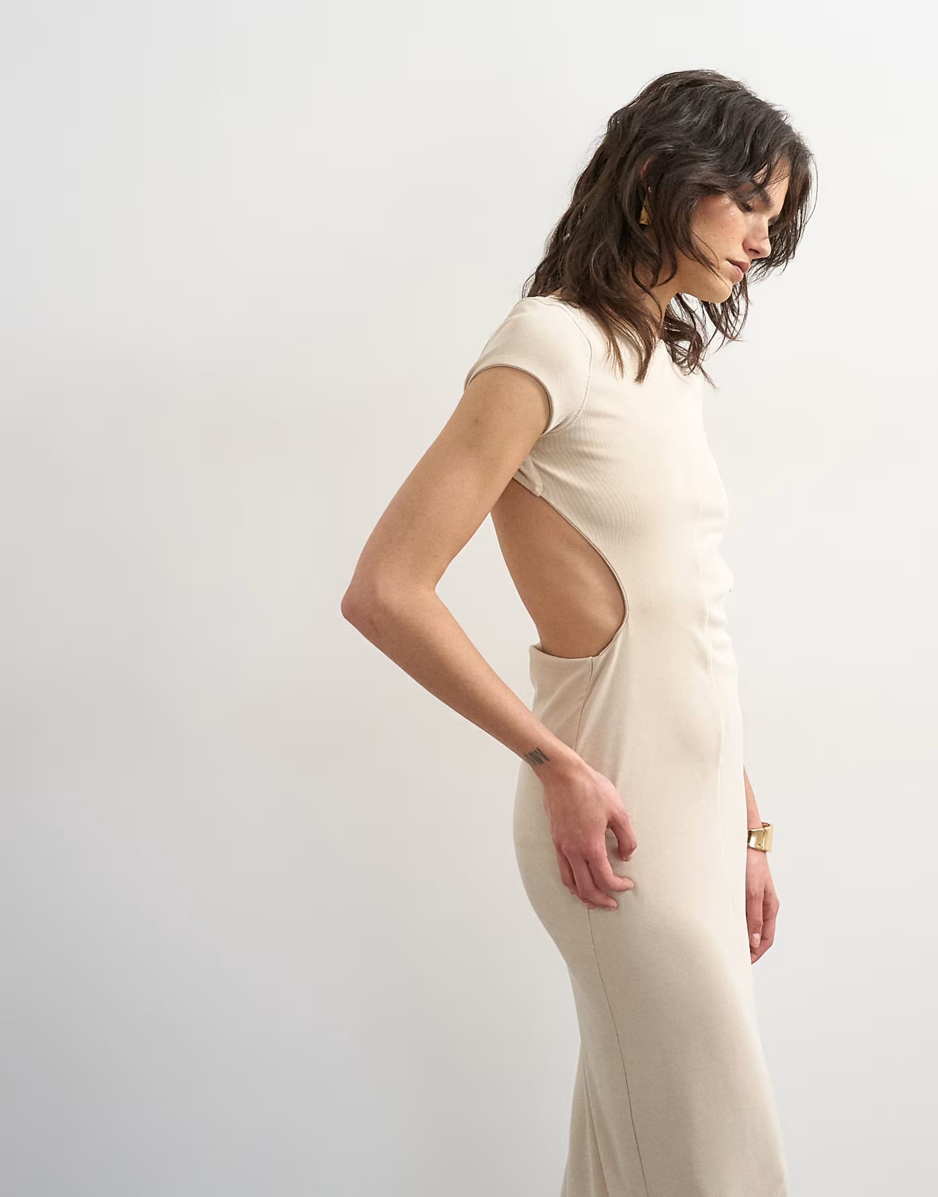 ASOS Beige Double Layer Cupro Cut-Out Maxi Dress