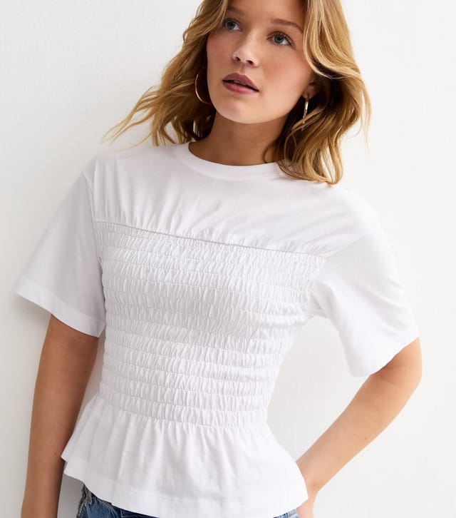 New Look Women's White Cotton Shirred Bodice T-Shirt New Look - 2