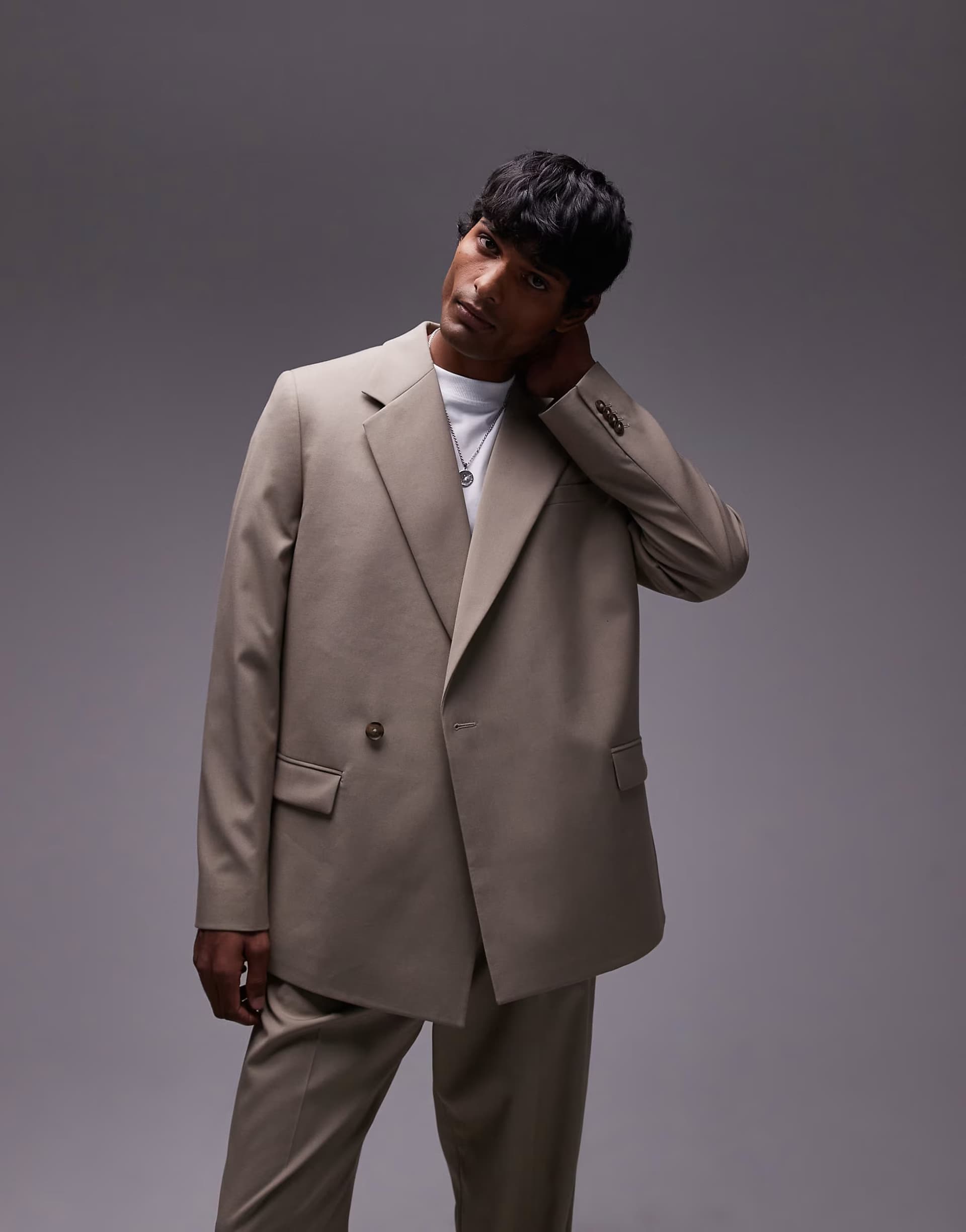 ASOS Topman relaxed suit jacket in stone