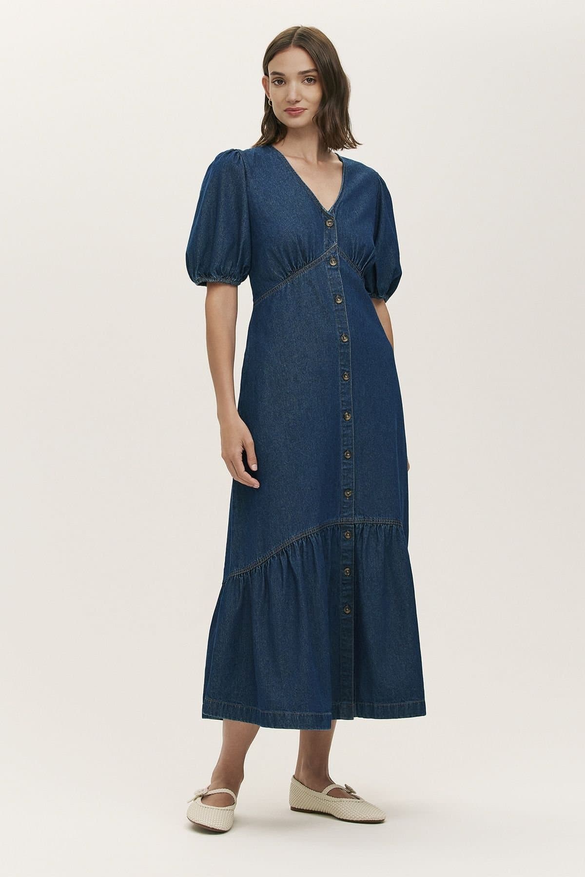 Finery London Finery London Women's Goldie Denim Midi Dress in Dark Indigo