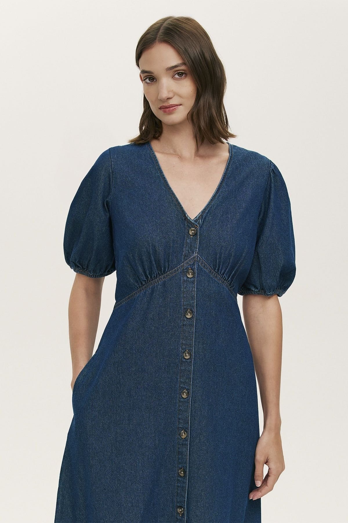 Finery London Finery London Women's Goldie Denim Midi Dress in Dark Indigo - 4