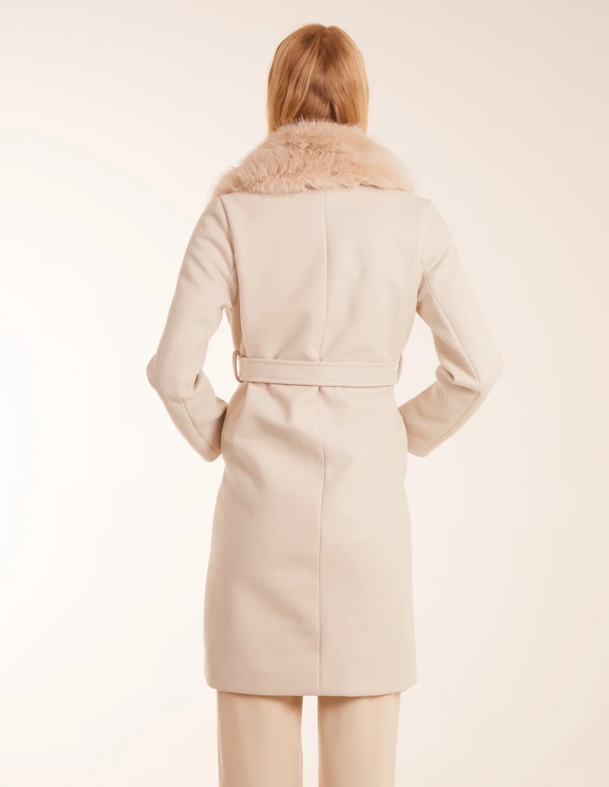 Blue Vanilla Faux Fur Collared Belted Coat - 4