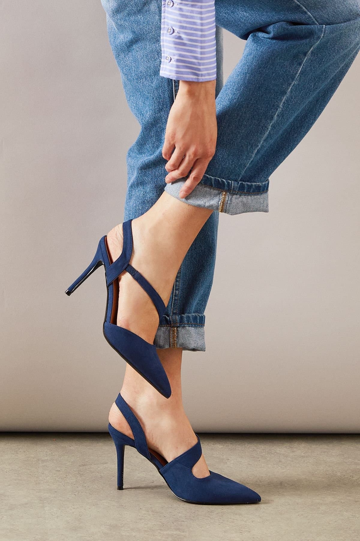 Wallis Wallis Mid Navy Faux Leather Stiletto Court Shoes