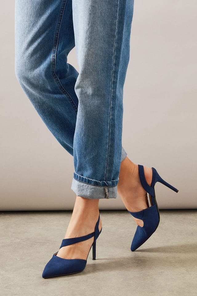 Wallis Wallis Women's Wide Fit Everly Asymmetric Pointed Stiletto High Heel Court Shoes in Mid Navy - 2