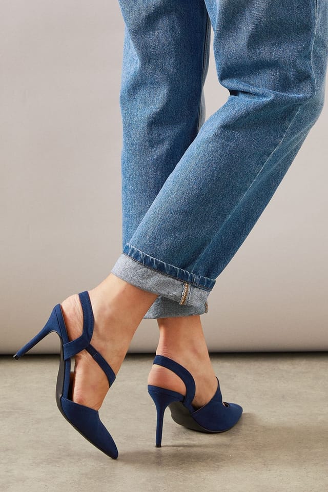 Wallis Wallis Women's Wide Fit Everly Asymmetric Pointed Stiletto High Heel Court Shoes in Mid Navy - 3