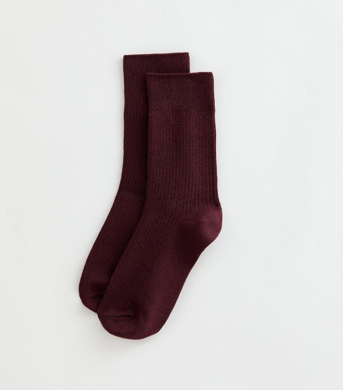 New Look Dark Burgundy Cotton Rich Glitter Ribbed Ankle Socks New Look