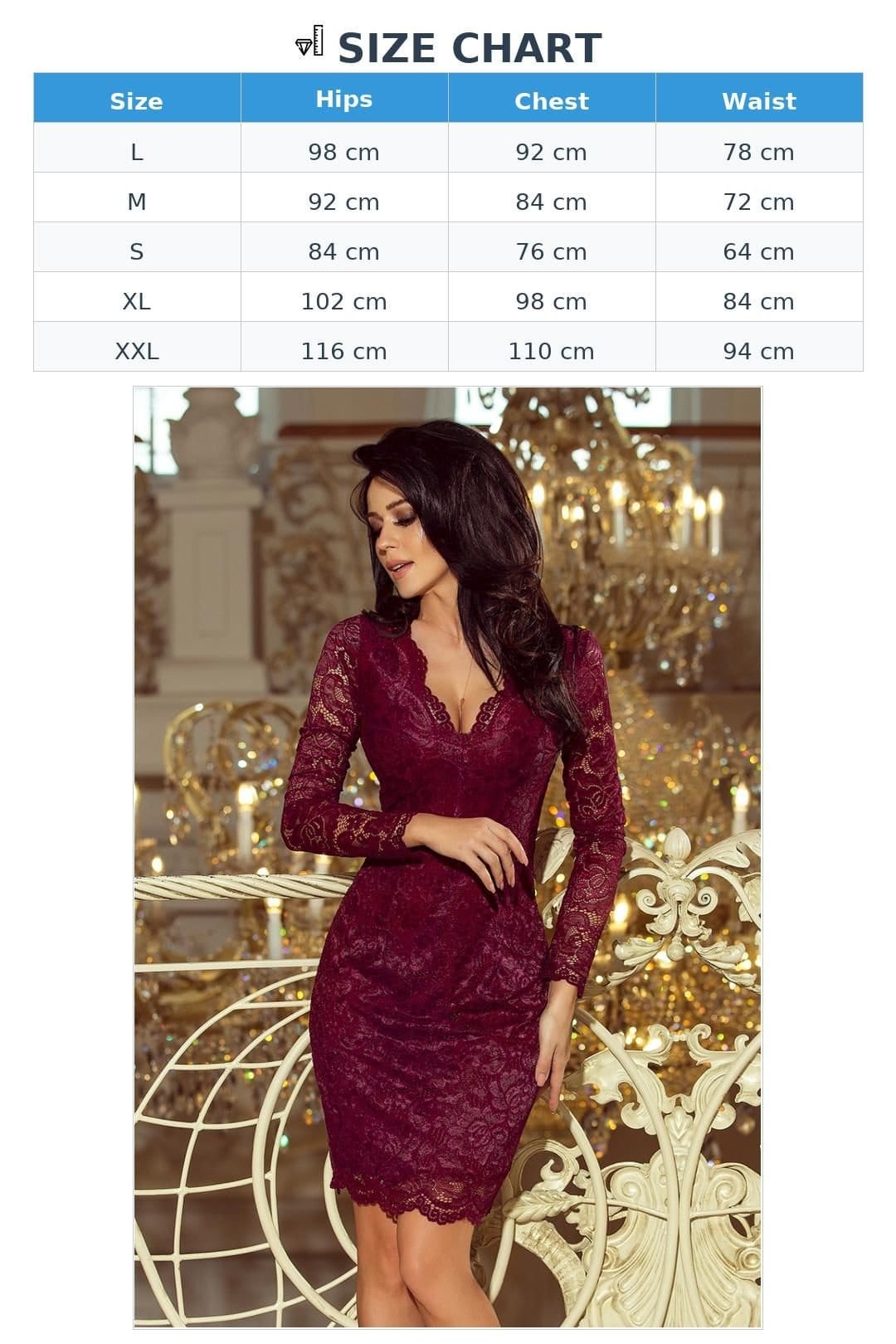 Love Lace Love Lace Women's Lace Long Sleeve Evening Dress with Neckline in Burgundy - 4