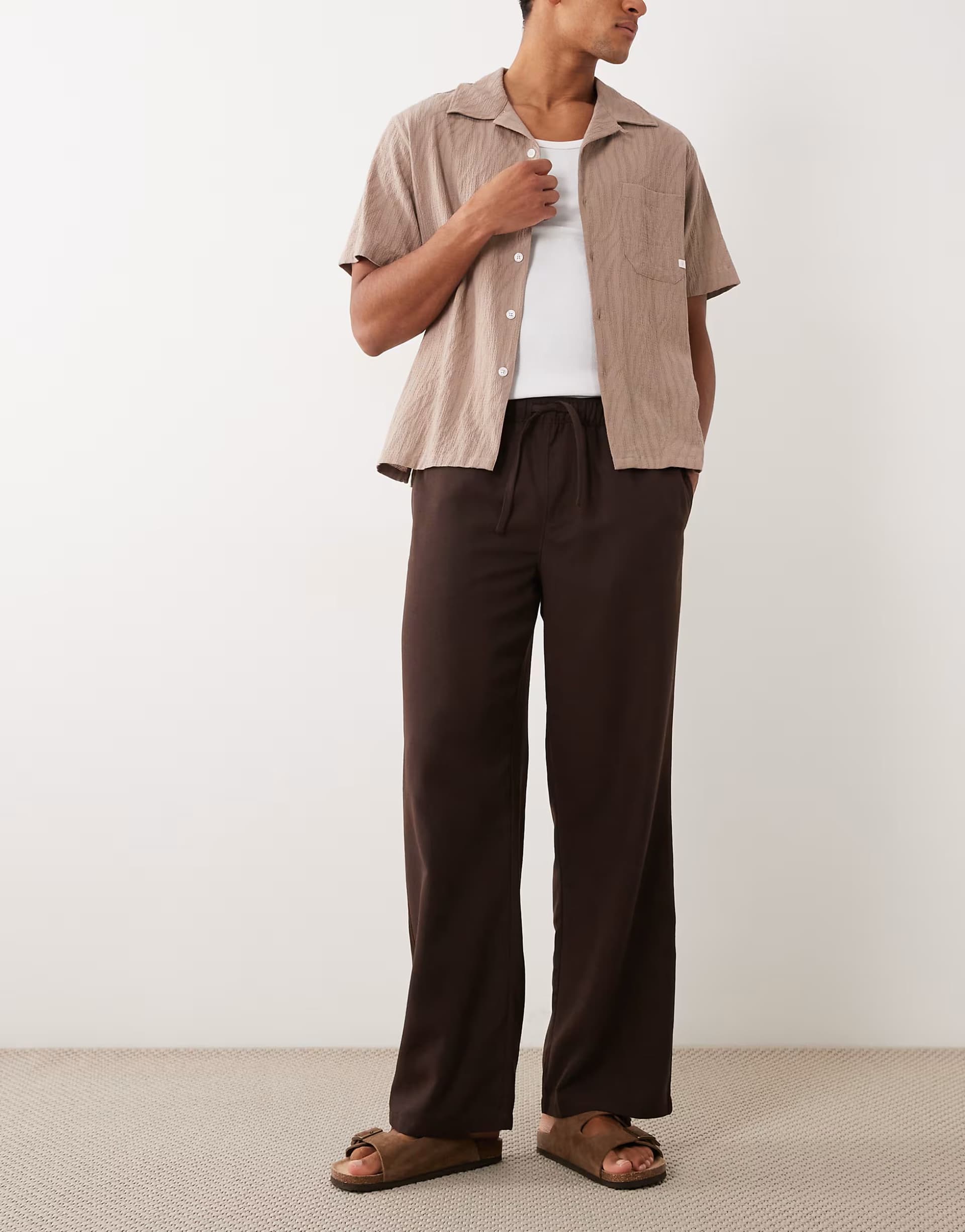 ASOS New Look co-ord wide leg linen look trousers in brown