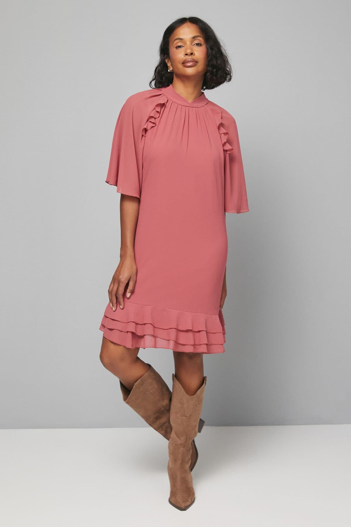 Wallis Wallis Women's Ruffle Hem Shift Dress in Rose