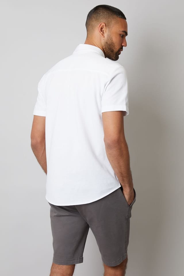 Threadbare Threadbare Men's Cotton Pique Short Sleeve Shirt in White - 2
