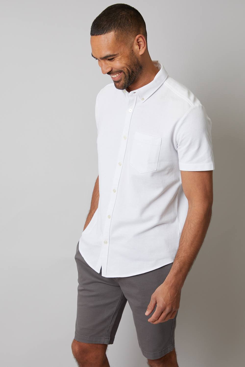 Threadbare Threadbare Men's Cotton Pique Short Sleeve Shirt in White - 3