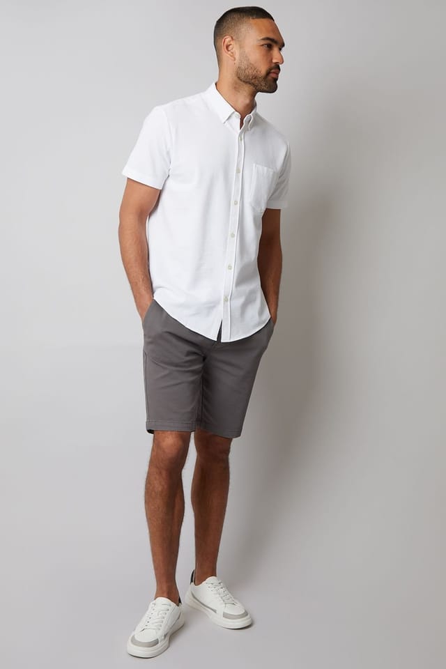 Threadbare Threadbare Men's Cotton Pique Short Sleeve Shirt in White - 3
