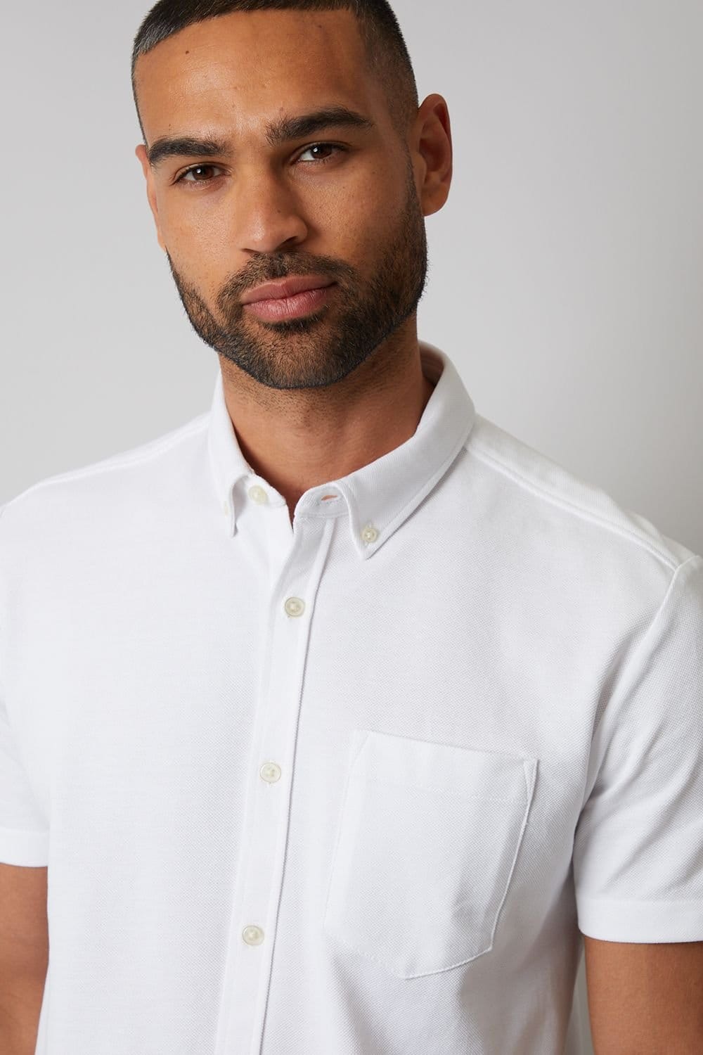 Threadbare Threadbare Men's Cotton Pique Short Sleeve Shirt in White - 4